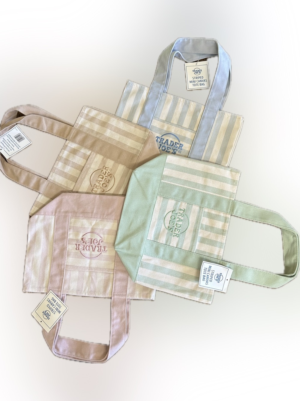 Trader Joe's Striped Mini Canvas Tote Bags - Set of 4
